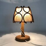 Bedside lamp, table lamp in rattan, bamboo Louis Sognot. 50s