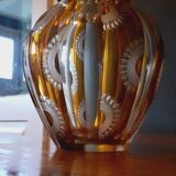 Faceted Vase Chiseled in Amber Bohemian Crystal from the 50s/60s.