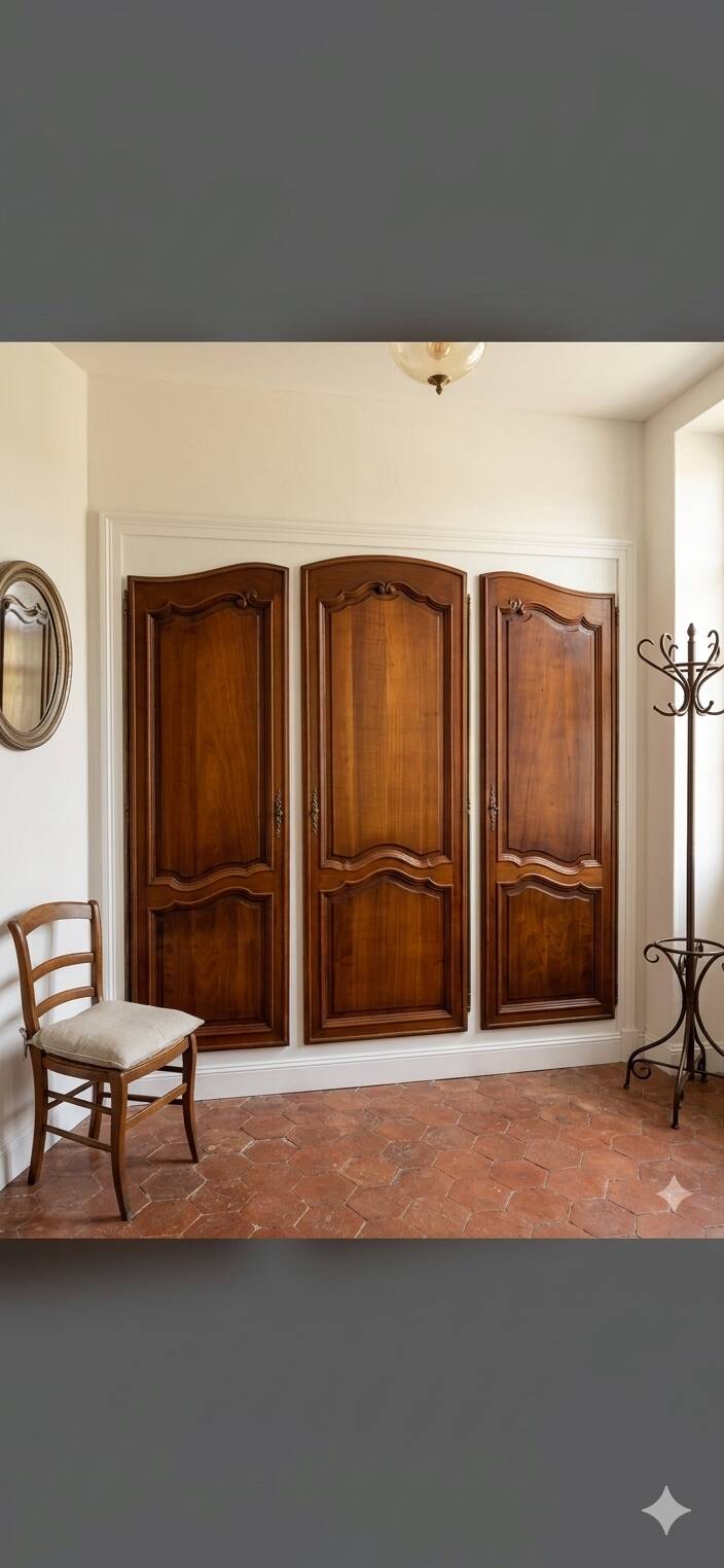 3 Louis XV style wardrobe doors in solid cherry wood