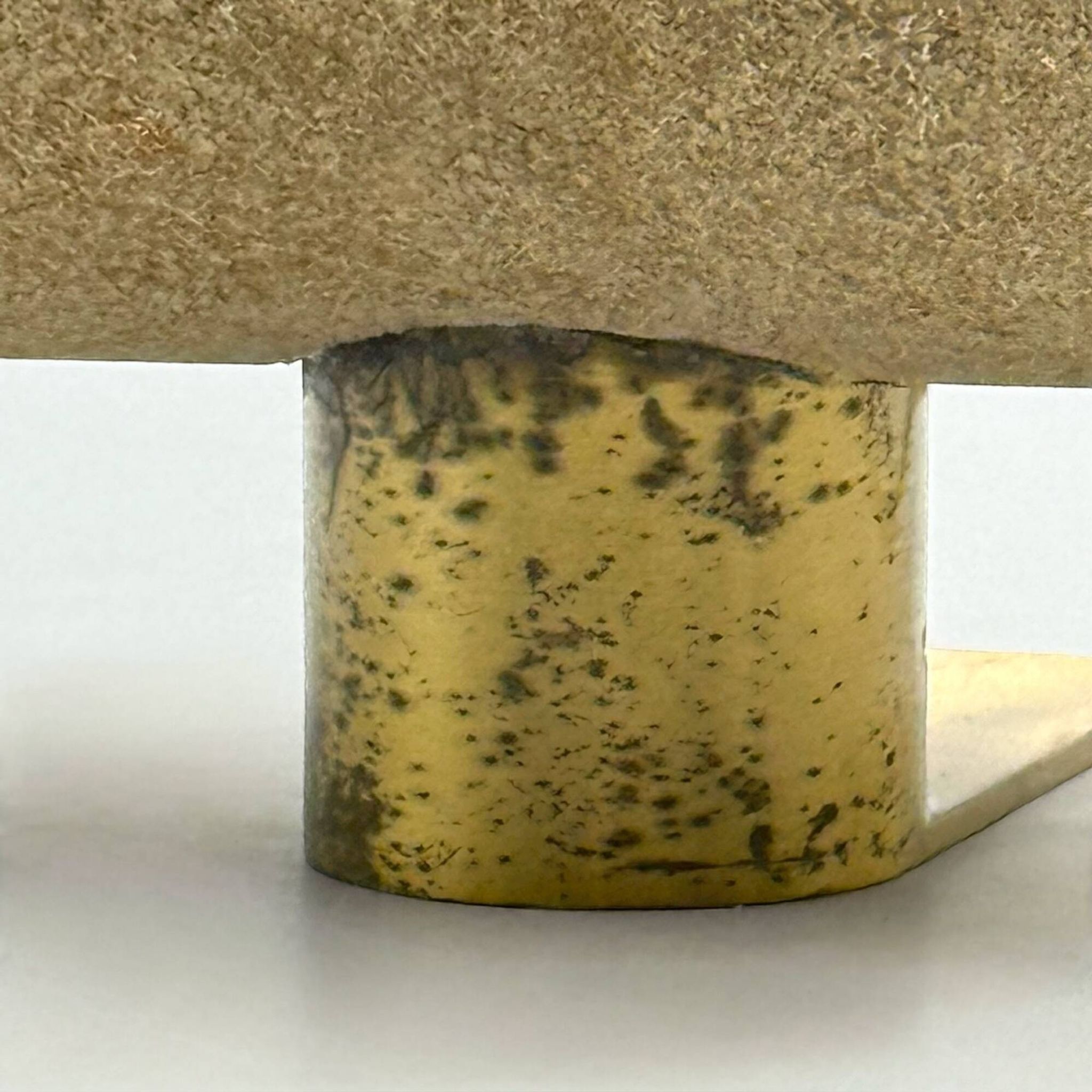 Brutalist Italian Light in Stone and Brass – 1970s Table Lamp