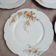 Set of 7 vintage flat plates in porcelain – Polychrome floral decoration