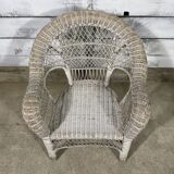 Vintage white rattan armchair
