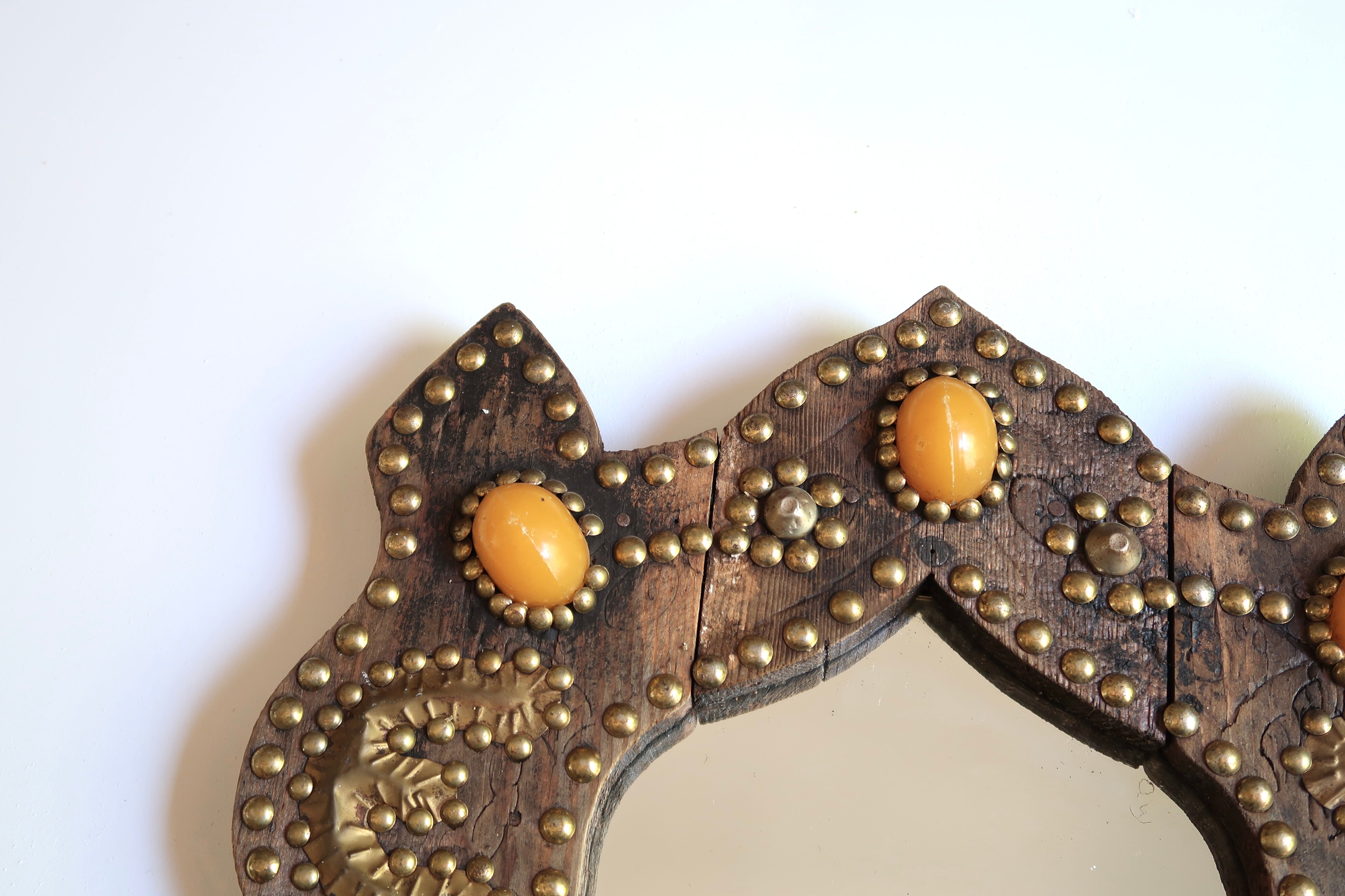 Moroccan wooden mirror decorated with brass, 70s