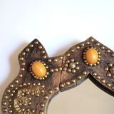 Moroccan wooden mirror decorated with brass, 70s