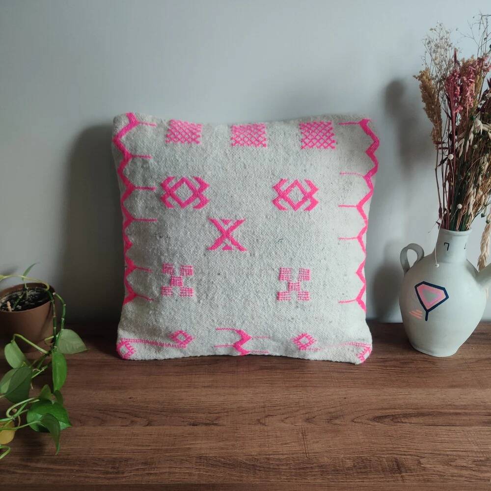 Pink and white bohemian Berber cushion