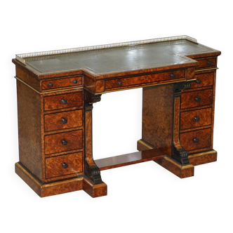 Gillow Library Desk in Burr Amboyna with Brass Gallery, circa 1852-1857