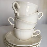 Set of 4 cups breakfasts in faience Sarreguemines ivory to godrons