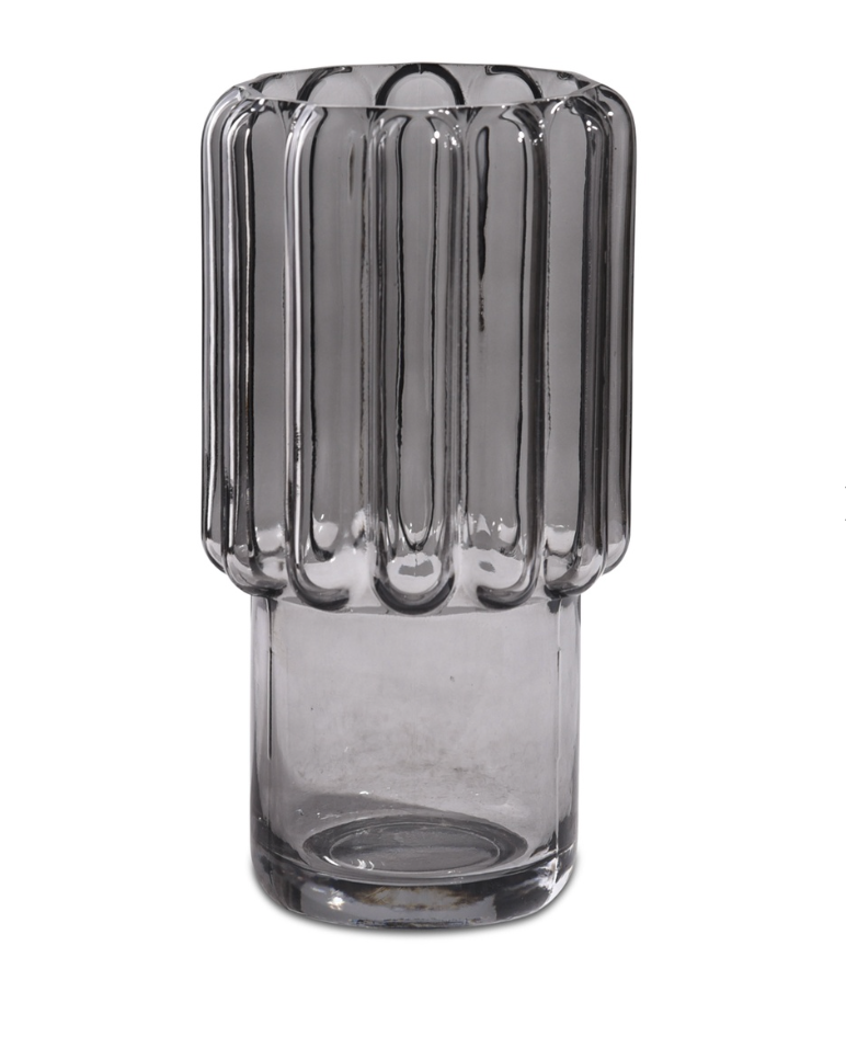 Grey glass vase with wide streaks 23cm
