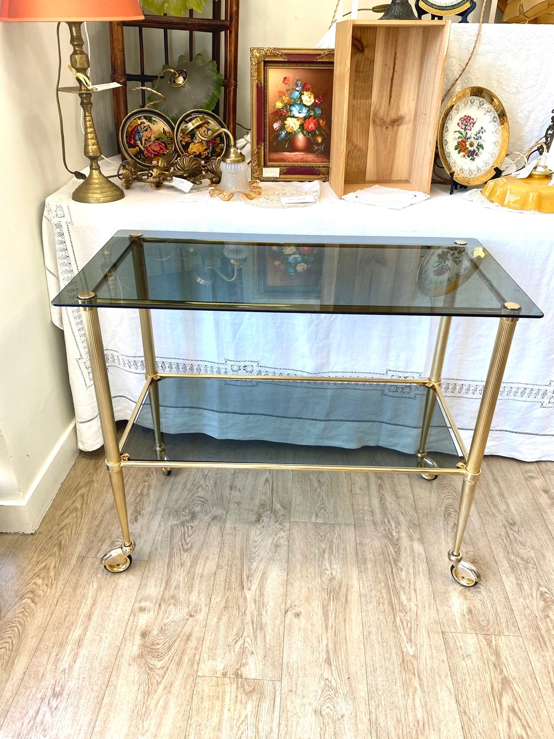 Table desserte roulante en verre vintage | Selency