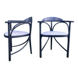 Pair of Thonet armchairs model 225 in stained black beech.