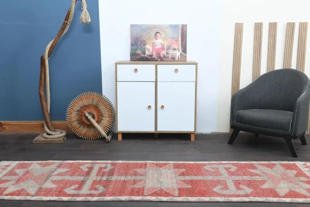 1970s Turkish Oushak Handmade Wool Cotton Red Runner Rug 90x304