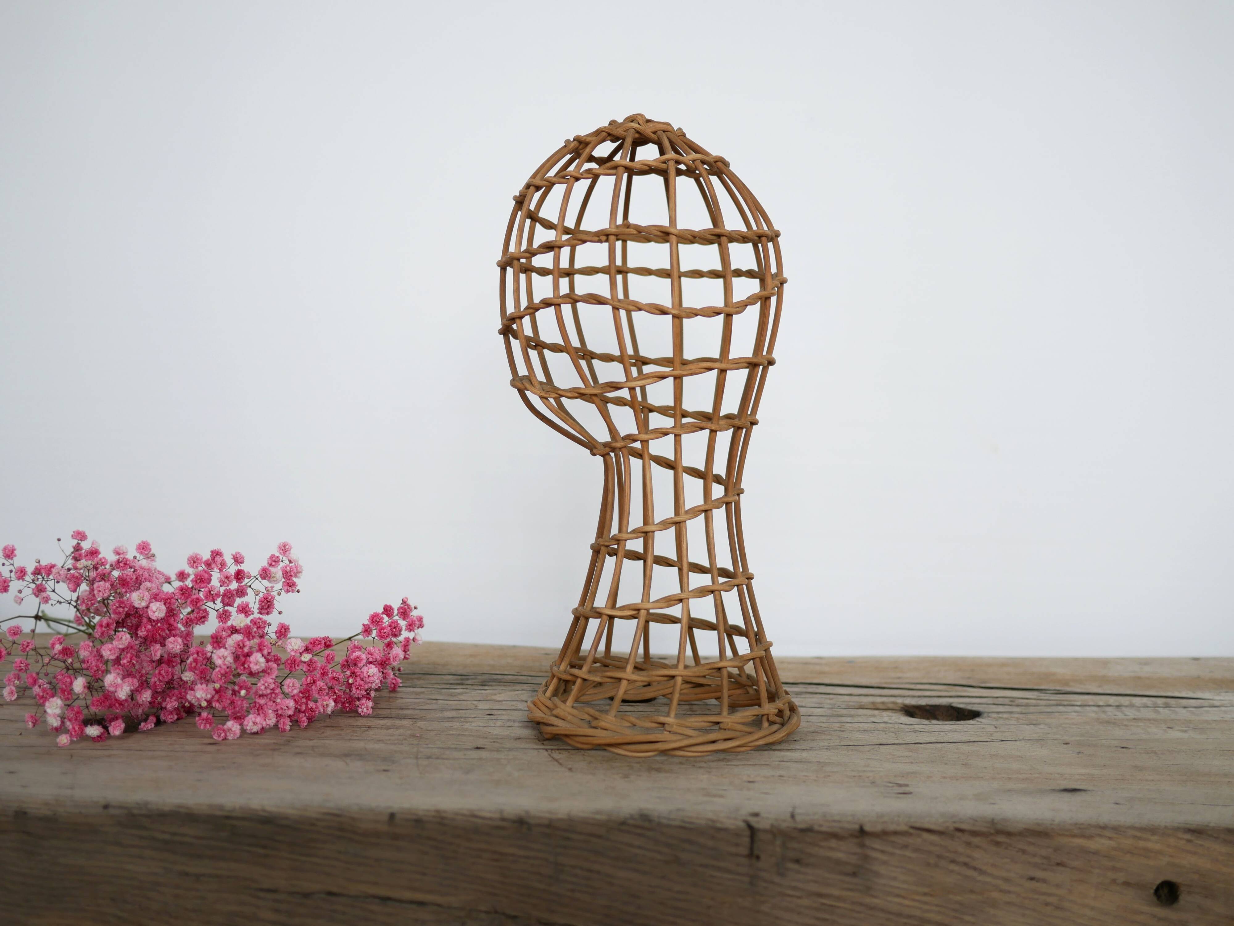 Vintage rattan hat rack