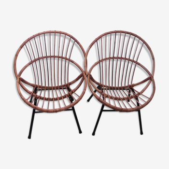 Pair of rattan feet of the 1960s metal shell armchairs