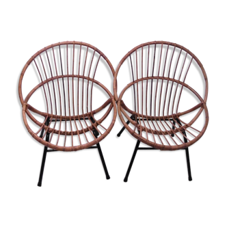 Pair of rattan feet of the 1960s metal shell armchairs