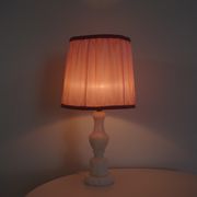 White marble table lamp with pink lampshade, 1950