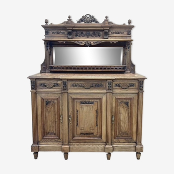 Buffet de style Louis XVI en chêne et châtaignier début XXème avec un dessus marbre et un miroir b