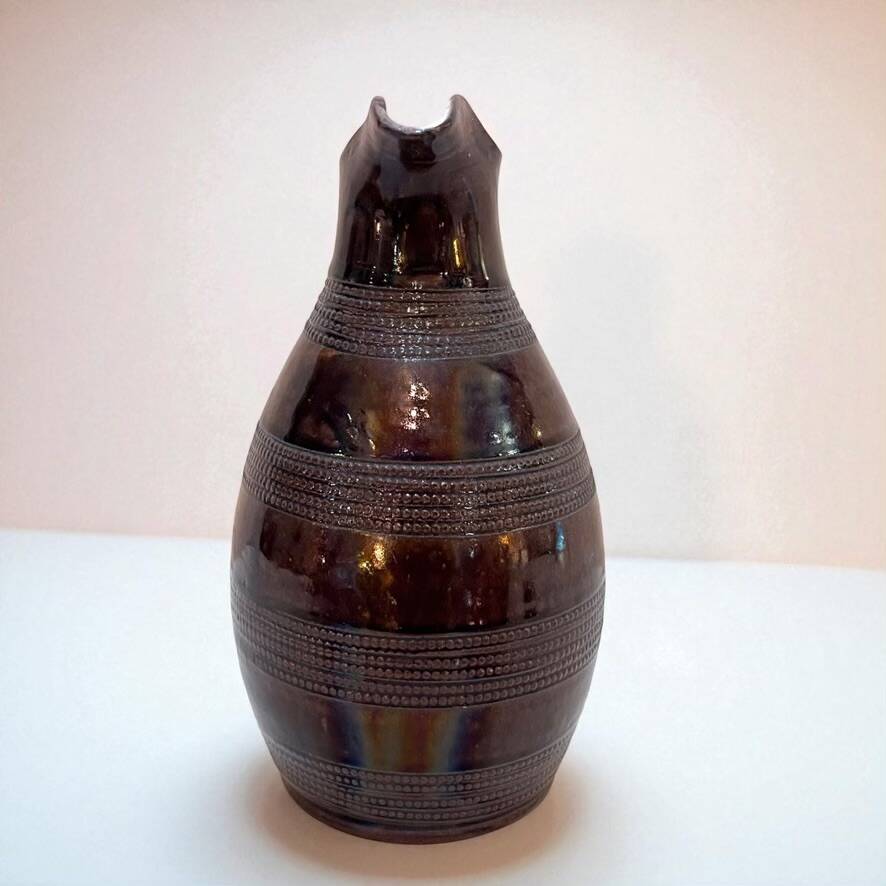 Antique Brutalist Brown Stoneware Pitcher from Berry Vintage Carafe