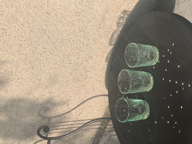 3 glasses in blown glass and green bubble from the glassworks of Biot signed and collector