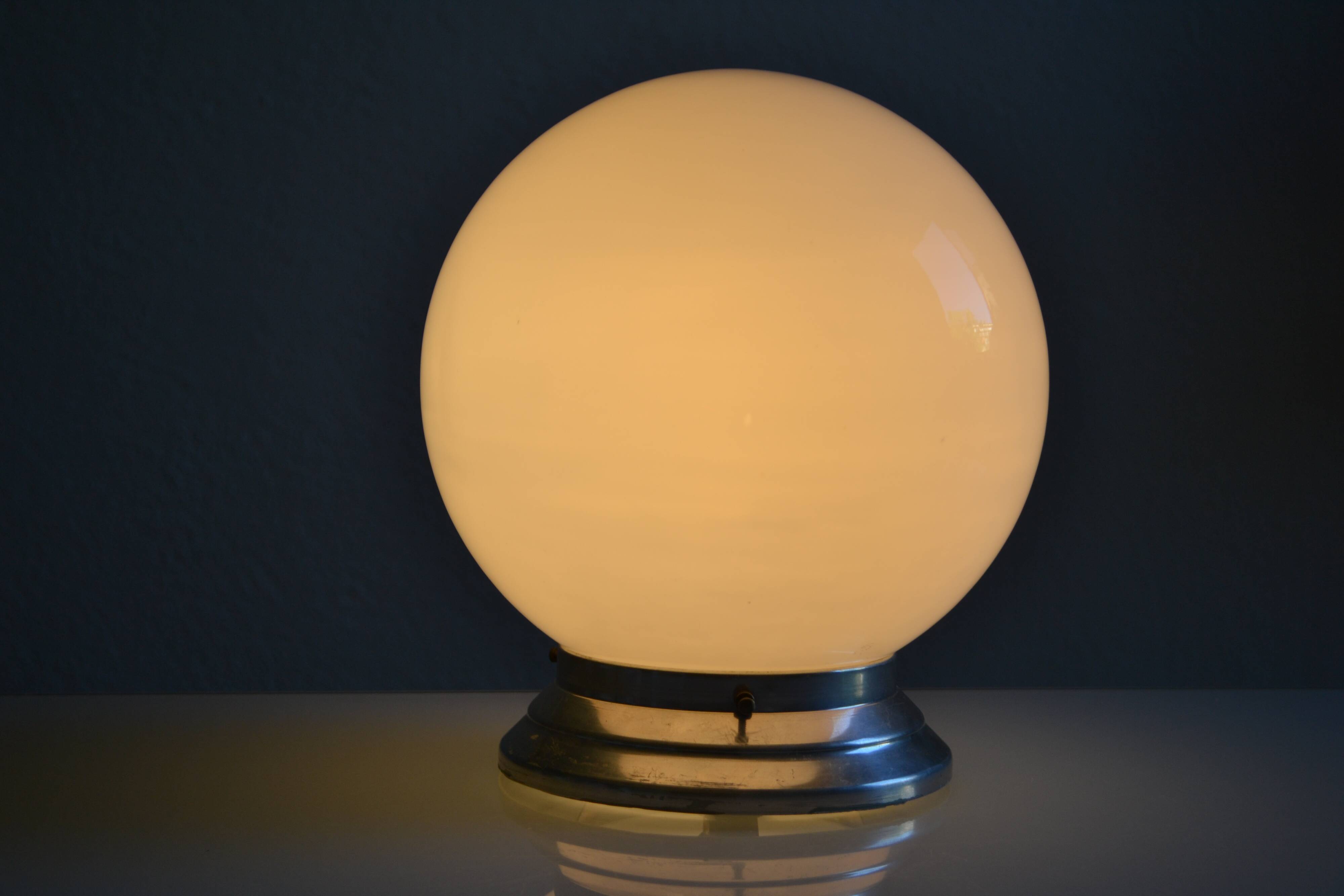 Art Deco table lamp with white opaline glass globe