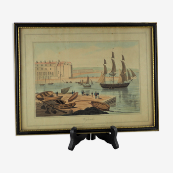 Lithographie vue du port de Weymouth - William Daniell - 19 ème siècle