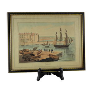 Lithographie vue du port de Weymouth