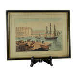 Lithographie vue du port de Weymouth - William Daniell - 19 ème siècle