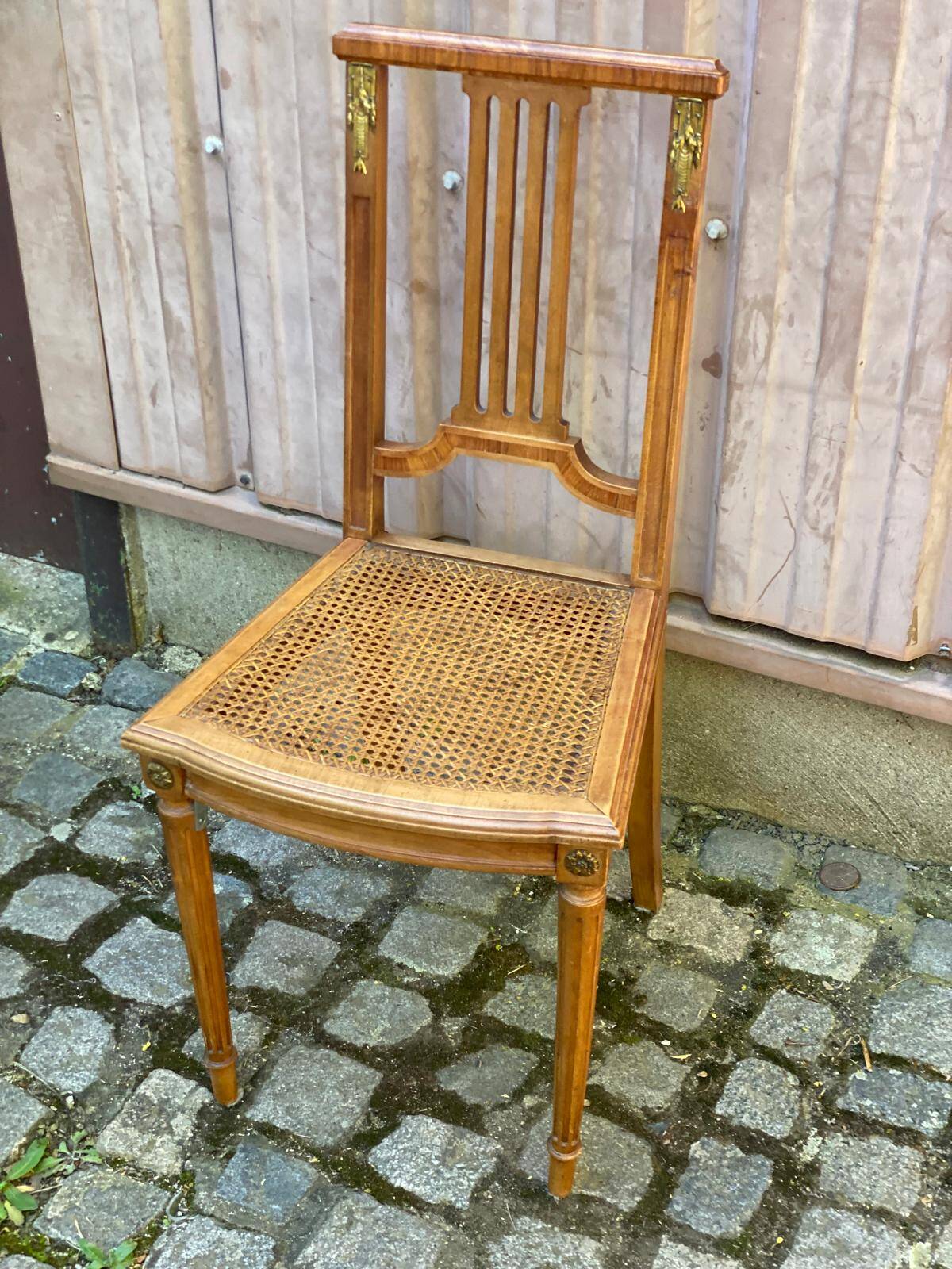 Vintage caned Louis XVI chair in solid gold wood.