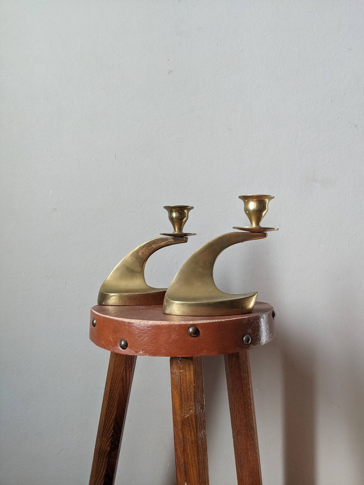 Pair of brass candle holders Scandinavian decoration