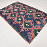 5x8 Blue & Red Geometric Style Vintage Kilim Rug, 158x238Cm
