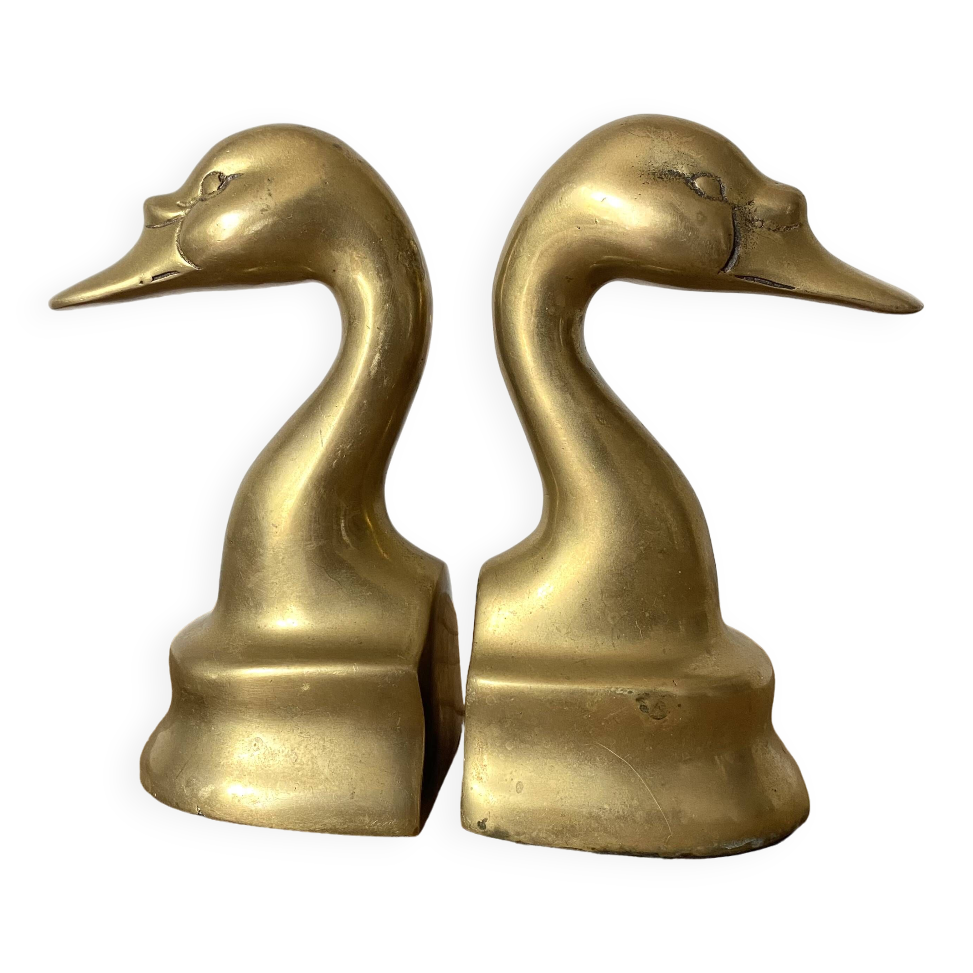 Pair of brass swan bookends