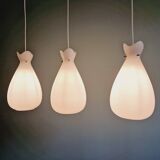 Set of 3 Scandinavian pendant lights in white satin glass, 1960s