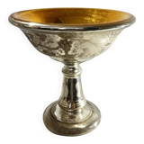 Cup in blown mercury and gilded glass called "sulfide", floral decoration engraved with