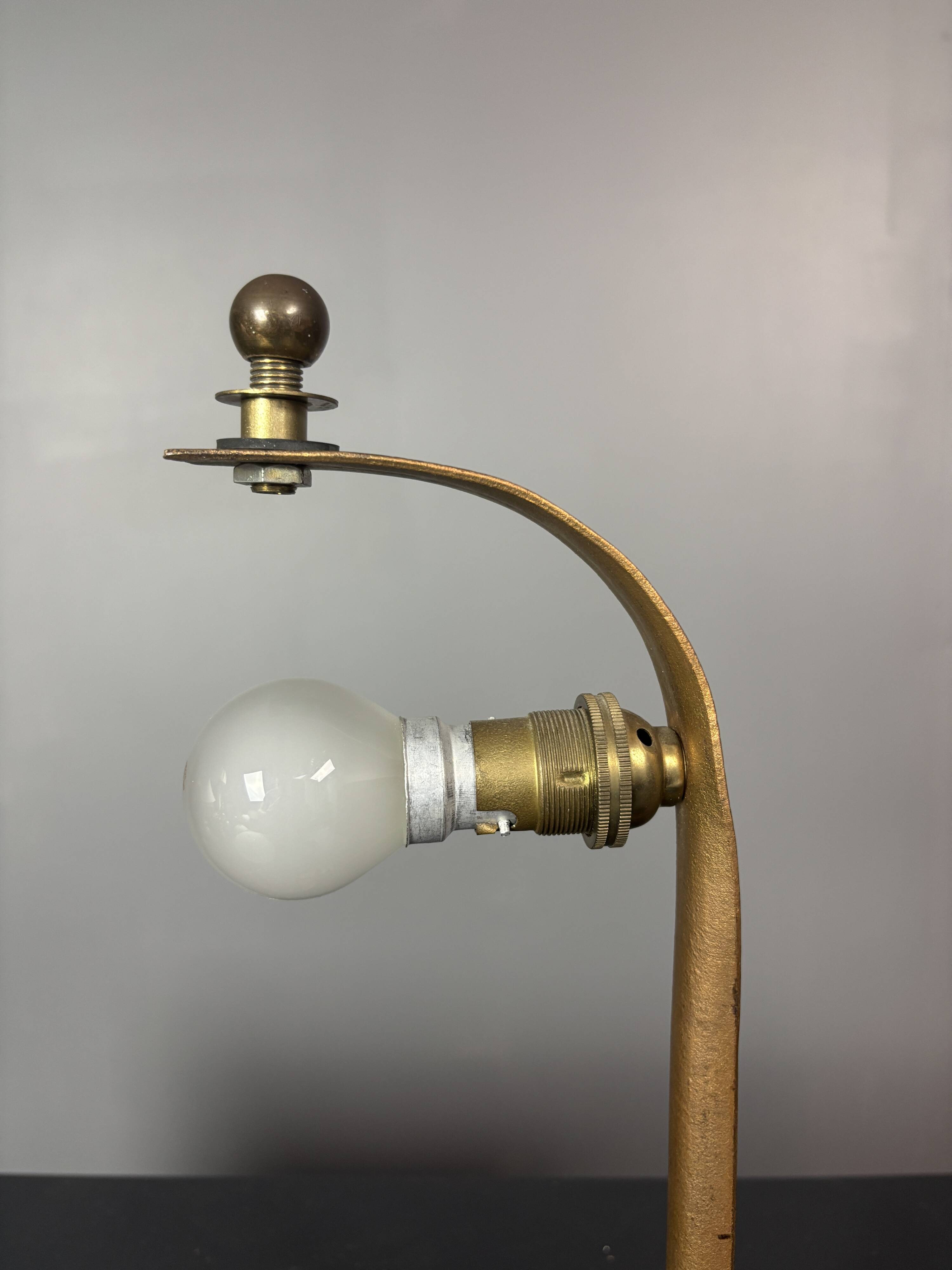 Artisanal hand made brutalist art deco style wrought iron desk lamp, 1980s