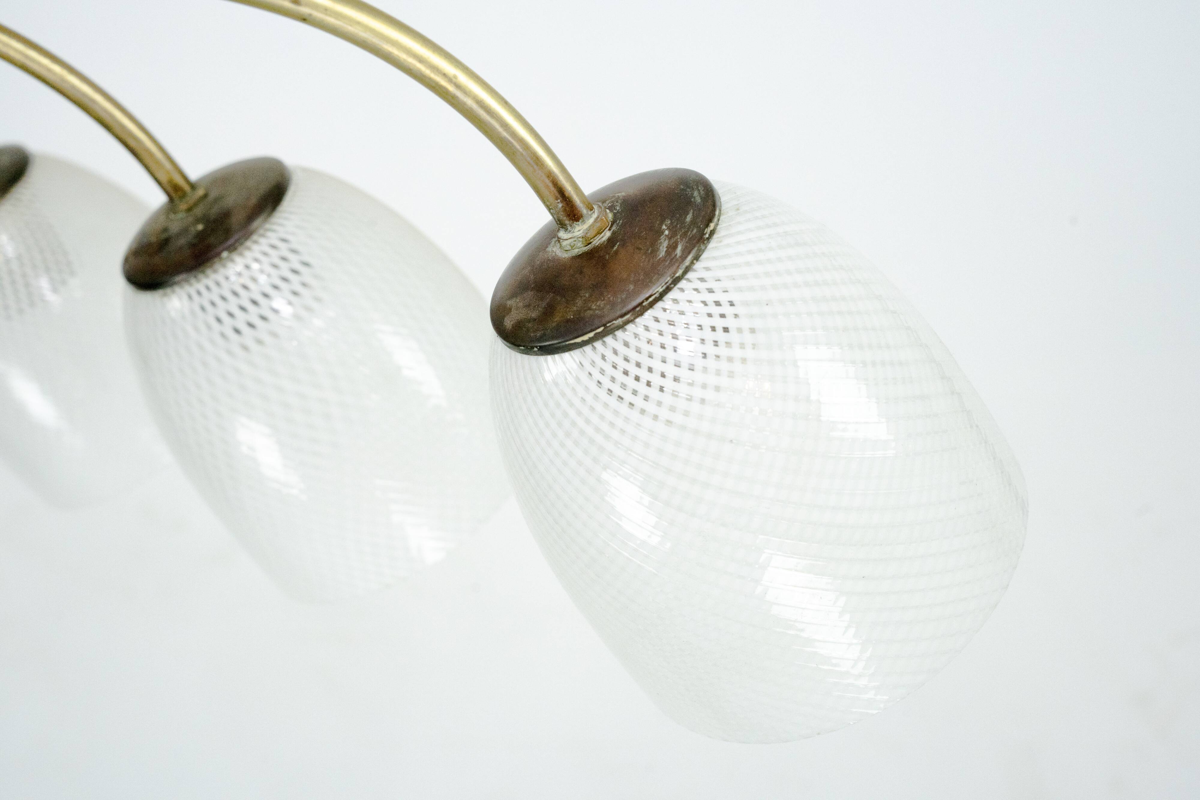Mid-Century Venini Reticello Glass Chandelier, 8 Arms, Murano, Italy 1940s