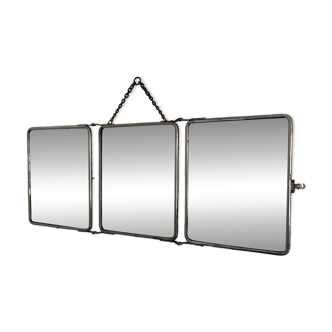 Vintage 1930s triptych barber mirror registered G.B Paris - 28 x 69 cm