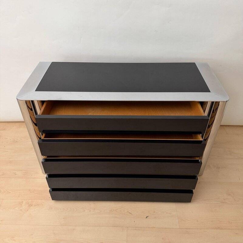 Commode laquée noire en chrome par A. Mosca pour Cinova, Italie, 1969
