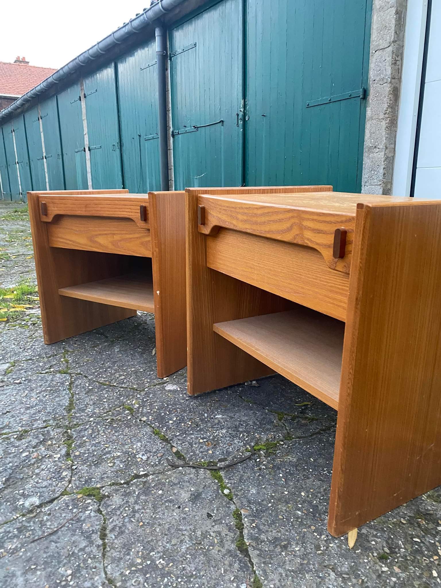 Pair old furniture bedside table wood pine vintage
