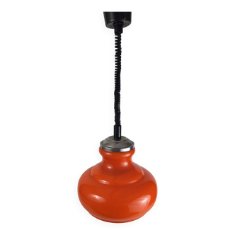 Suspension monte et baisse en verre orange vintage