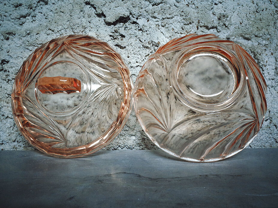 Pink glass art deco candy