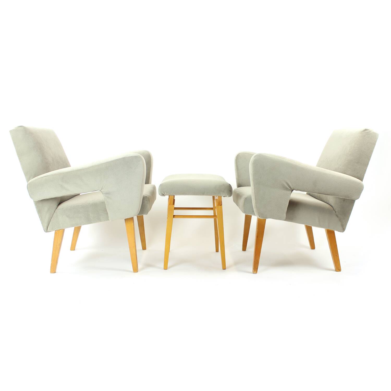 Ensemble de deux fauteuils avec tabouret du milieu du siècle, Tchécoslovaquie, années 1960