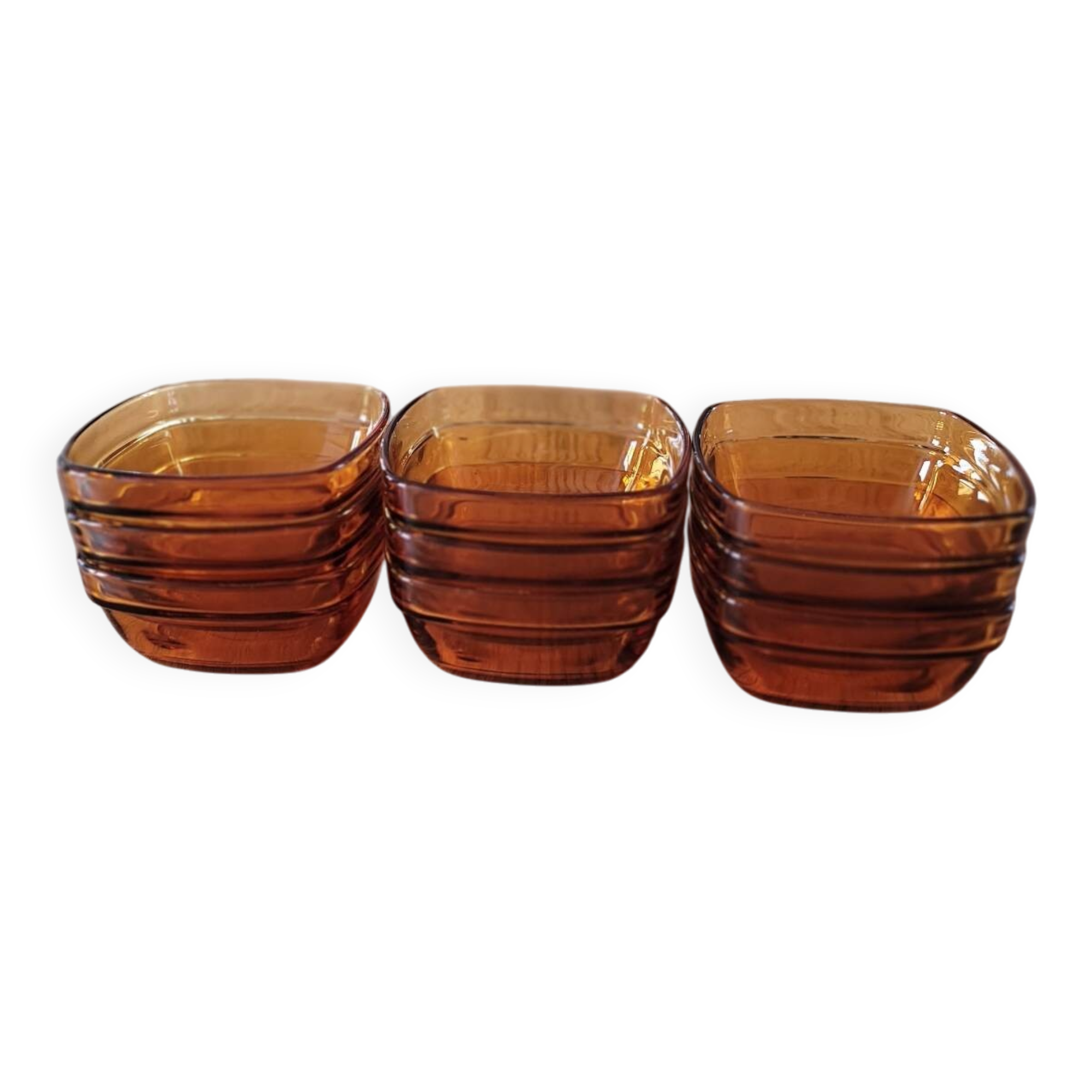9 coupelles carrées vintage en verre fumé