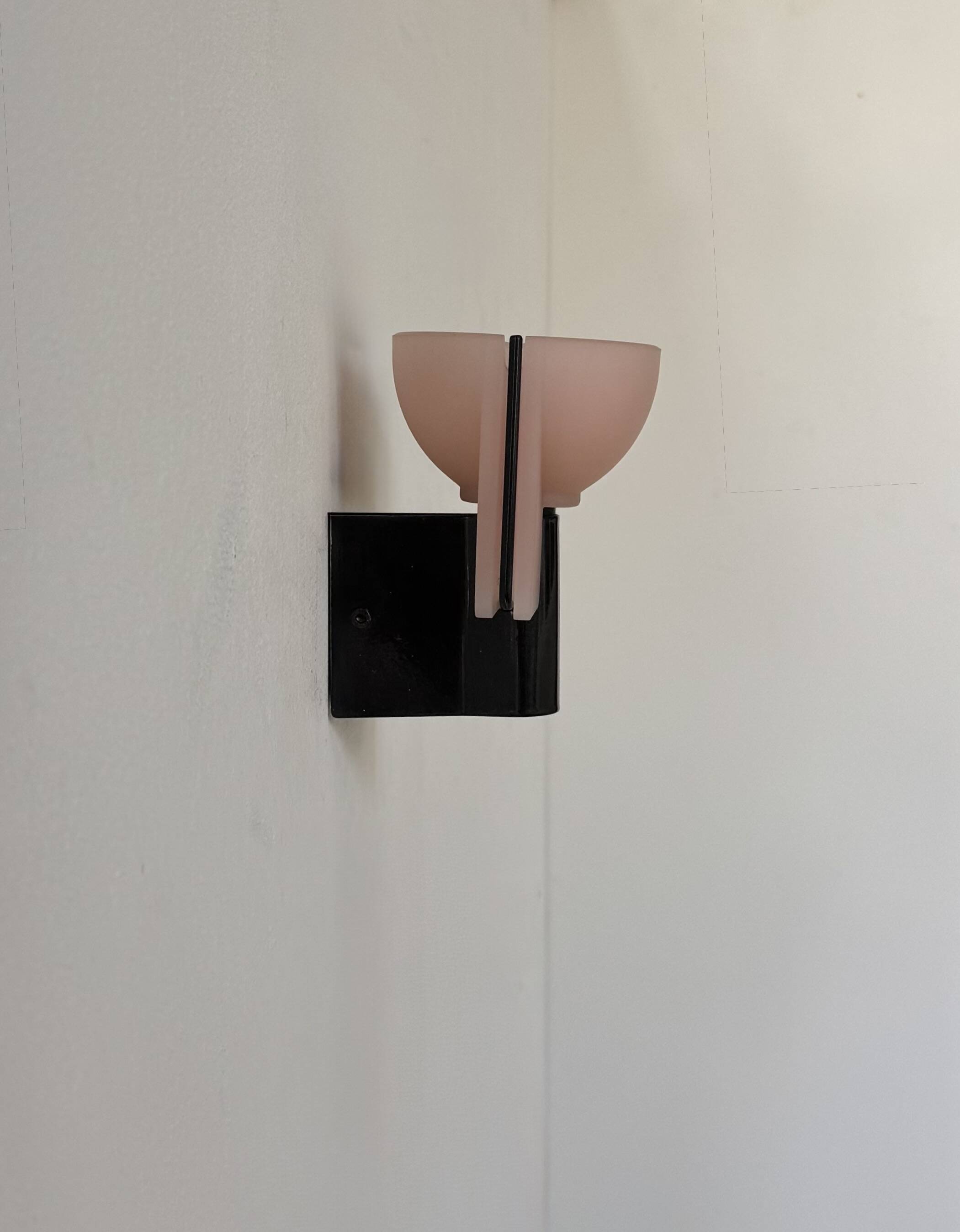 Vintage wall light, chrome-plated metal and pressed molded sandblasted glass, Italy, 1980