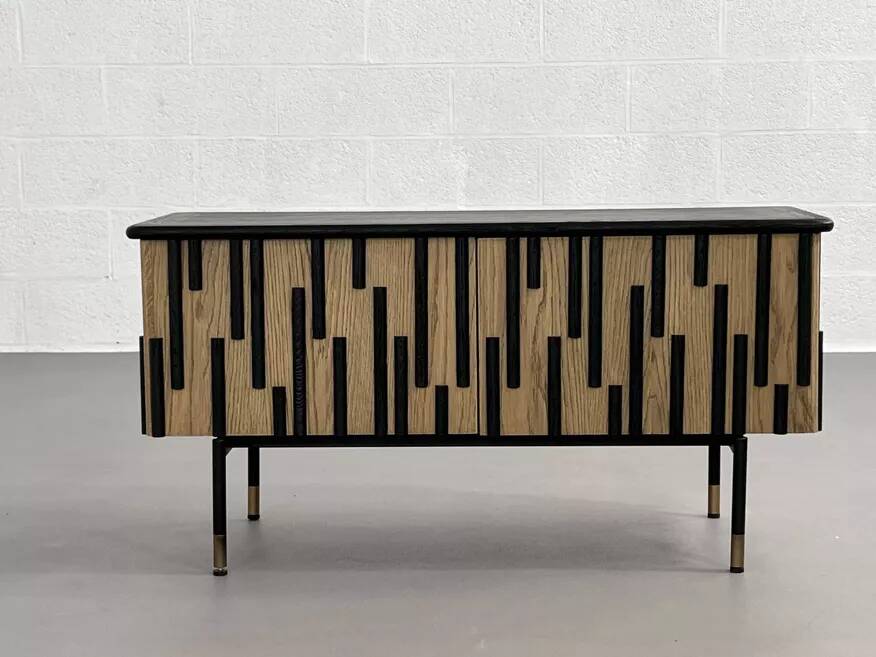 TV cabinet / Low sideboard in natural wood and blackened wood
