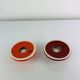 2 space age egg cups in orange and red ceramic, 70s