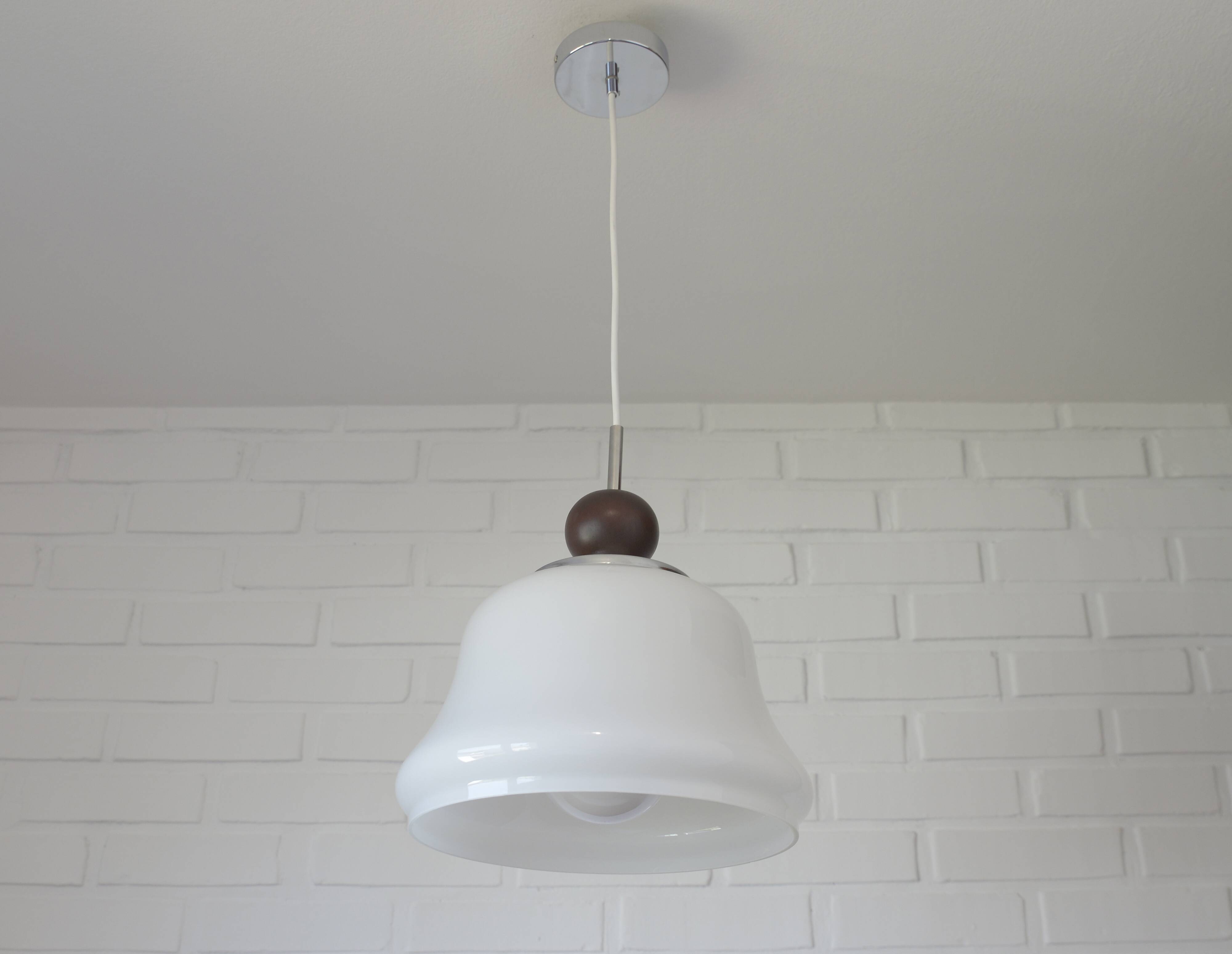 1 of 2 vintage white glass pendant light MCM hanging lamp Yugoslavia 1970's