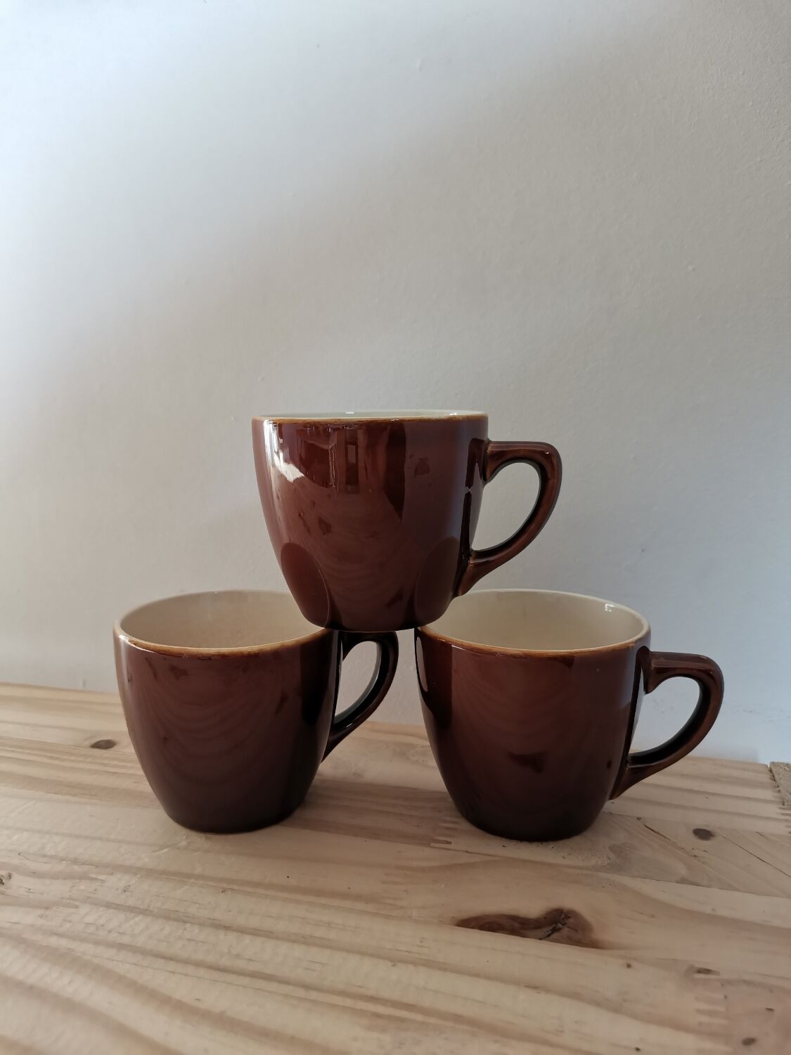 Set De 3 Tasses à Café Coniques En Faïence - Noir, Beige Et Blanc - 370 Ml - Parfaites Pour Toutes Vos Pauses Café