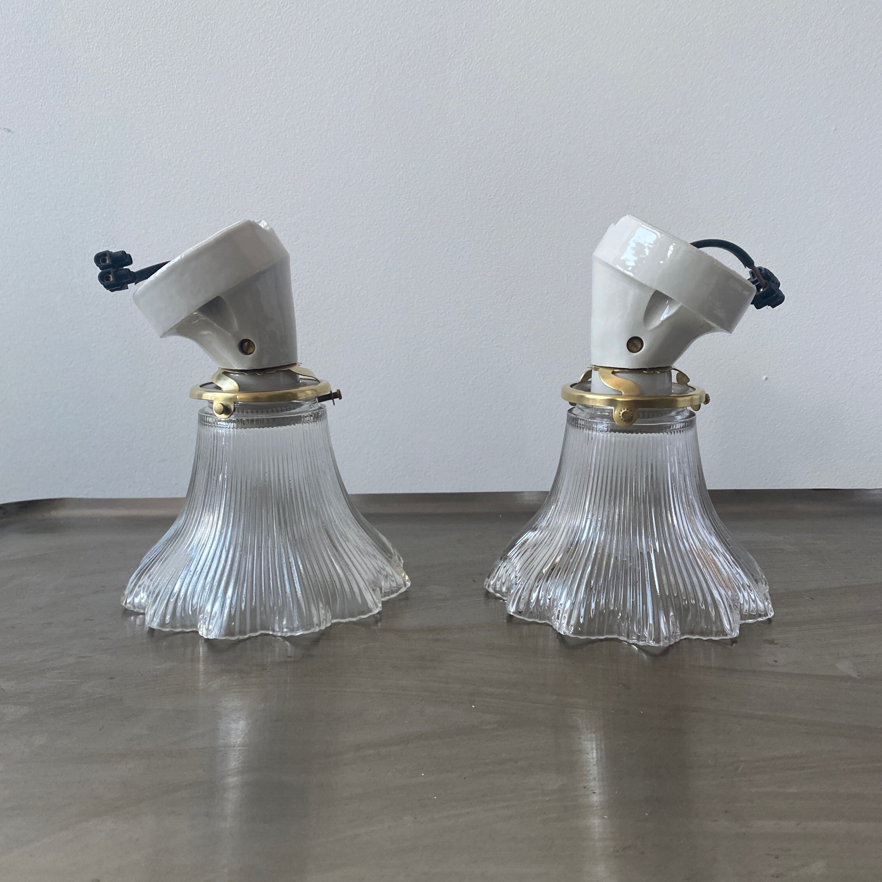 Lot 2 vintage striated glass wall lamps