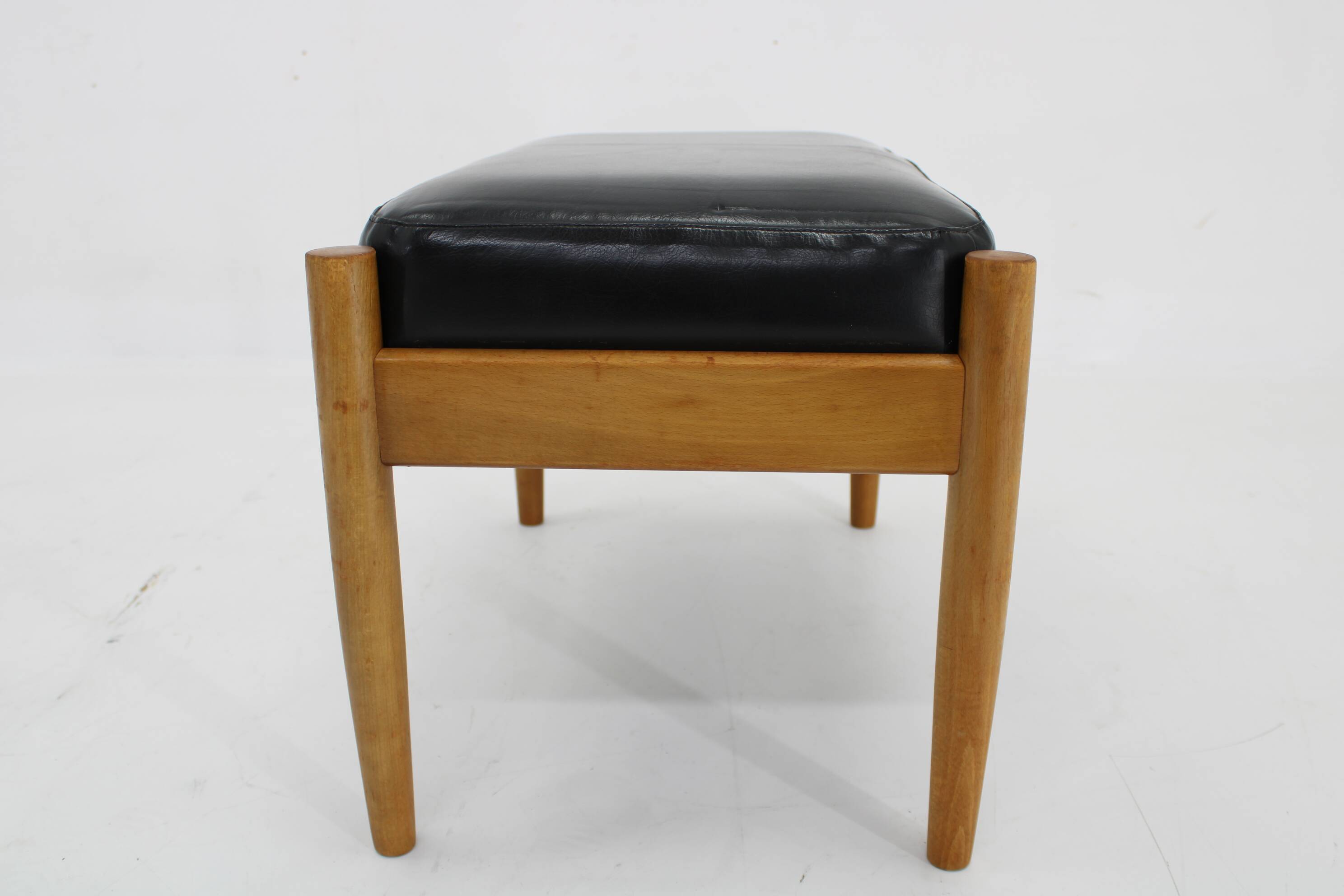 1960s Beech Leather Stool, Denmark