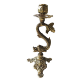 Pair of neoclassical torchlight candlesticks, koi carp, feng shui. in gilded bronze