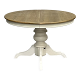 White extendable round dining table, 6/8 place settings